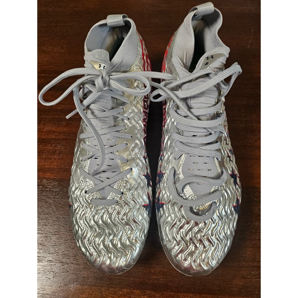Under Armour Blur Smoke MC Football Cleats Mens 12 Silver Red Stars Stripes